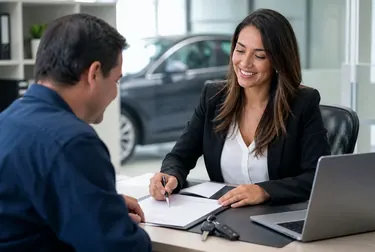 Despachante auxiliando no processo de licenciamento de um carro.