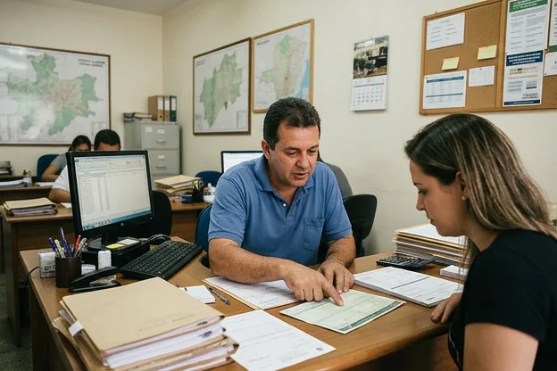 Despachante em Pouso Alegre orientando cliente sobre documentação de veículos.